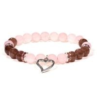 Gem Bead Rose Quartz/Strawberry Quartz Bracelet with Heart