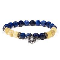 Gem Bead Lapis Lazuli/Rutilated Quartz Bracelet with Ganesh