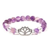Gem Bead  Amethyst/Clear Quartz Bracelet with Lotus Flower