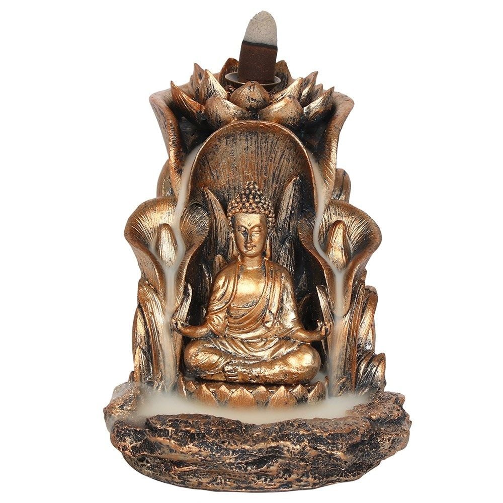 Backflow Incense Burner - Bronze Buddha 14cm