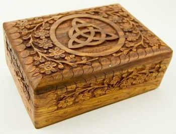 Wooden Carved Triquetra Tarot / Trinket Box 7X5 Inch
