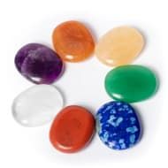 Set of 7 Chakra Mini Worry Stones with Thumb Indentation in Pouch
