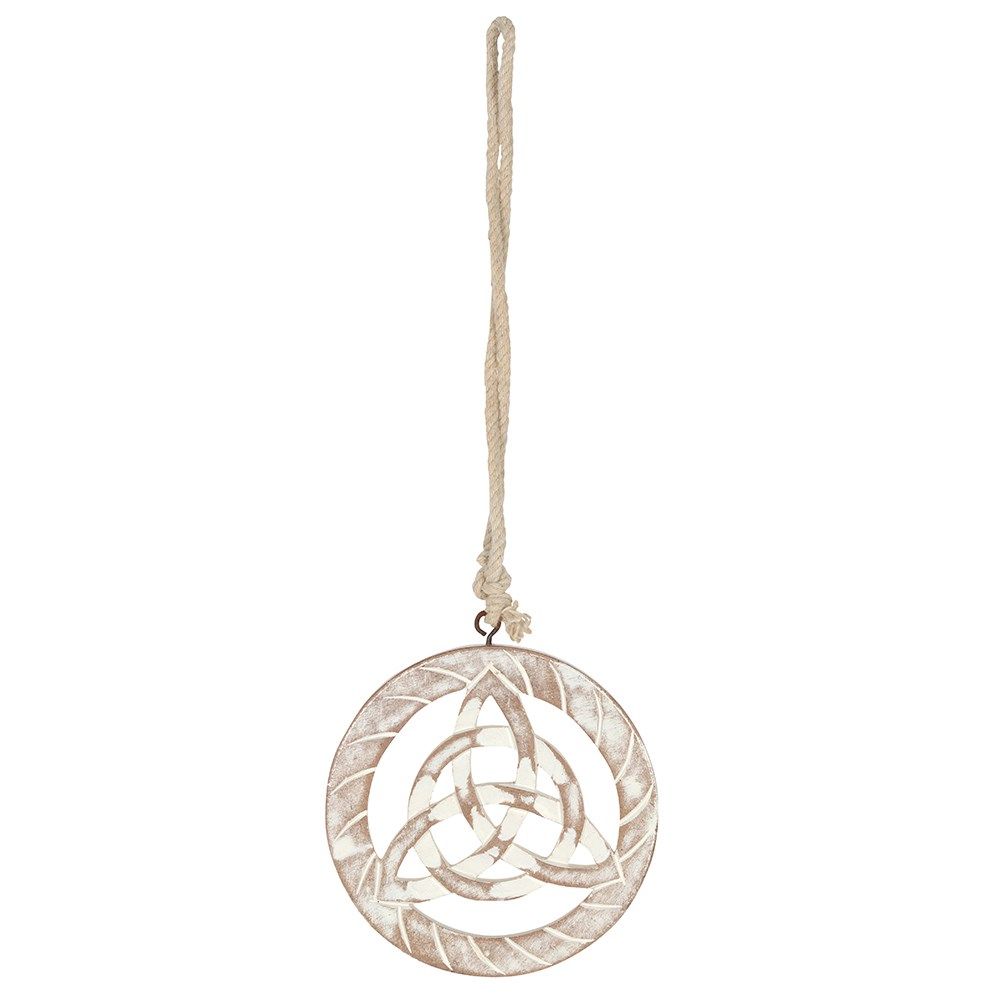 Wooden Hanging Triquetra - White