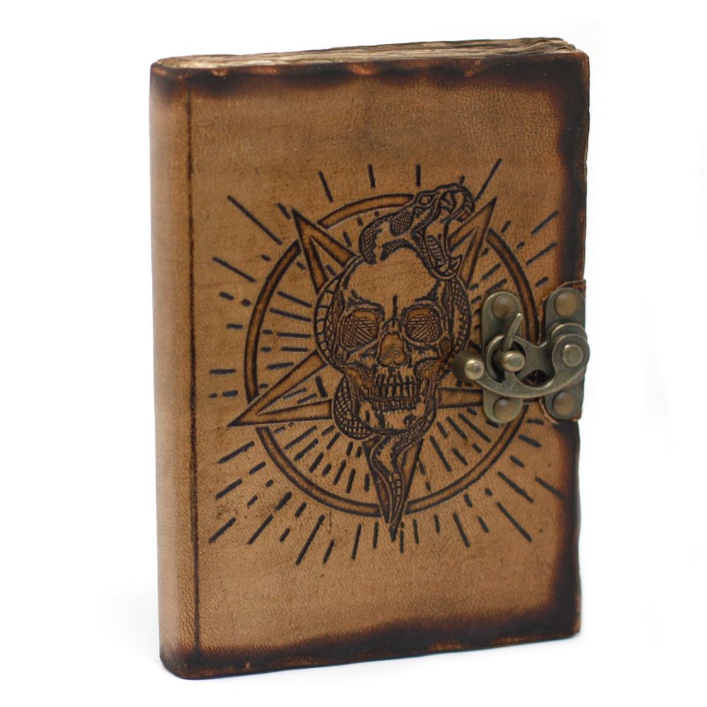 Leather Pentagram Skull Notebook with Burnt Details Edges (6x4") 160 pages