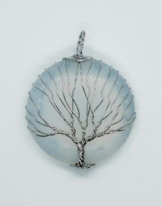 Opalite Round Pendant with Wired Tree of Life