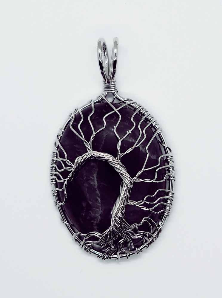 Amethyst Oval Framed Pendant with Wired Tree of Life