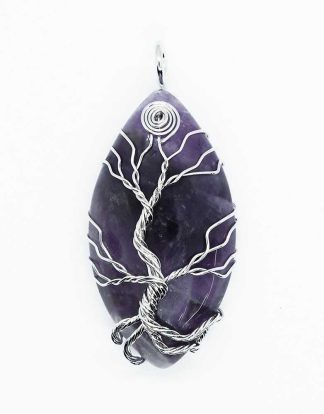 Amethyst Eye Pendant with Wired Tree of Life