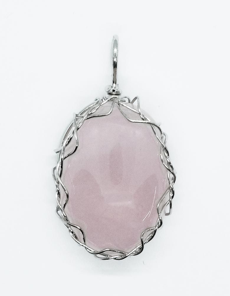 Rose Quartz Oval Pendant with Wire Cage