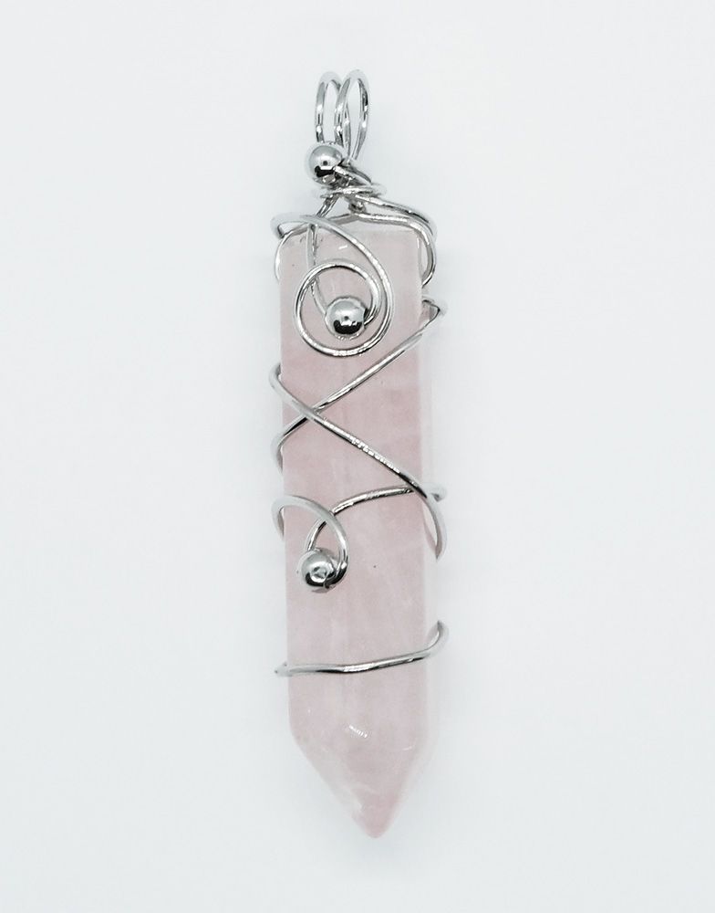Rose Quartz Point Pendant with Wired Beads
