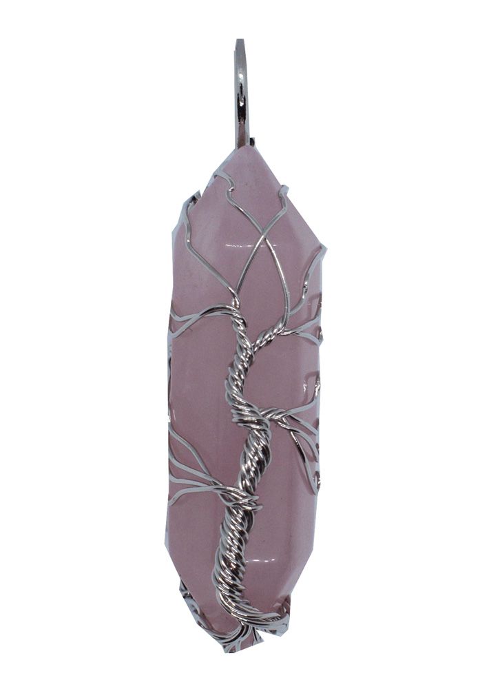 Rose Quartz Point Pendant with Wired Tree of Life