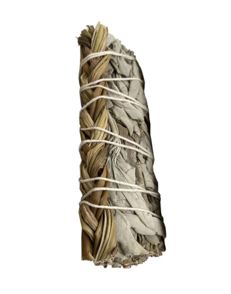 Smudge Stick - California White Sage with Braided Sweetgrass - 4 Inch