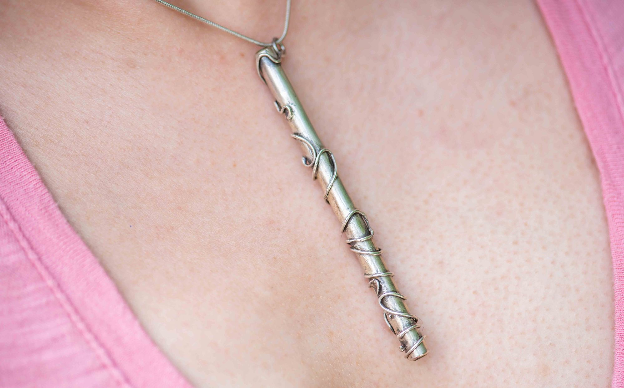 Silver Magic Wand Necklace with Swirled Design