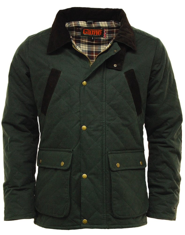 Men's Game Oxford Quilted Wax Jacket Black Olive Green 