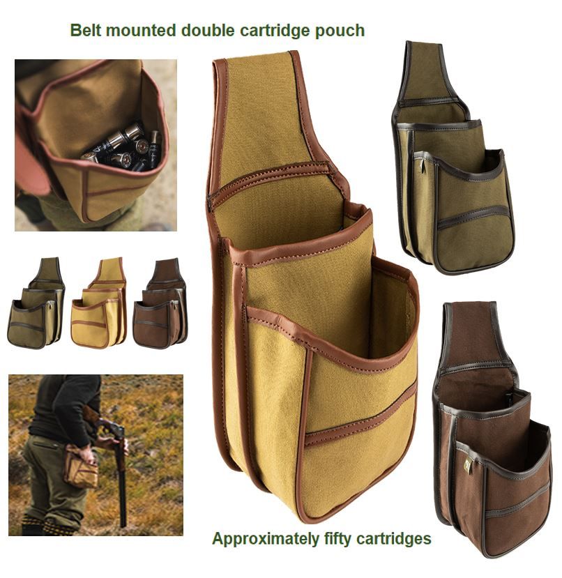 Canvas, Belt Mounted, Double Pocket Cartridge Bag / Holding Pouch.