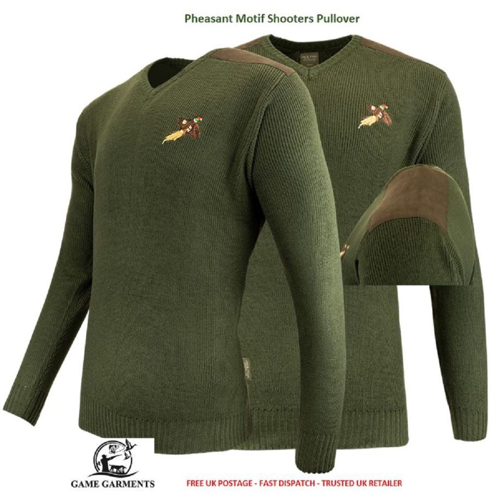 Jack Pyke V Neck Hunting Jumper Shooting Sweater Shooter Pullover Pheasant Motif 