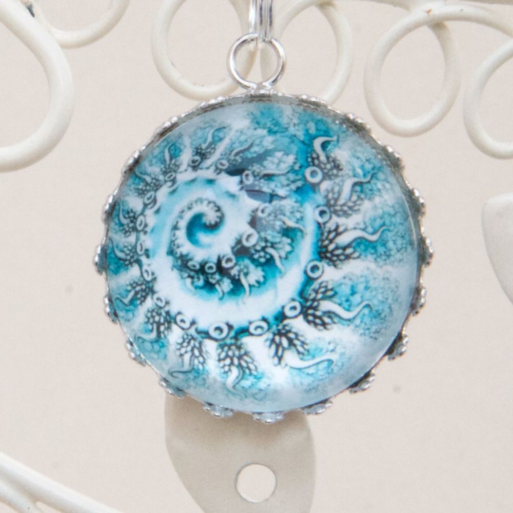 Siphonophore by Haeckel, deep glass pendant necklace