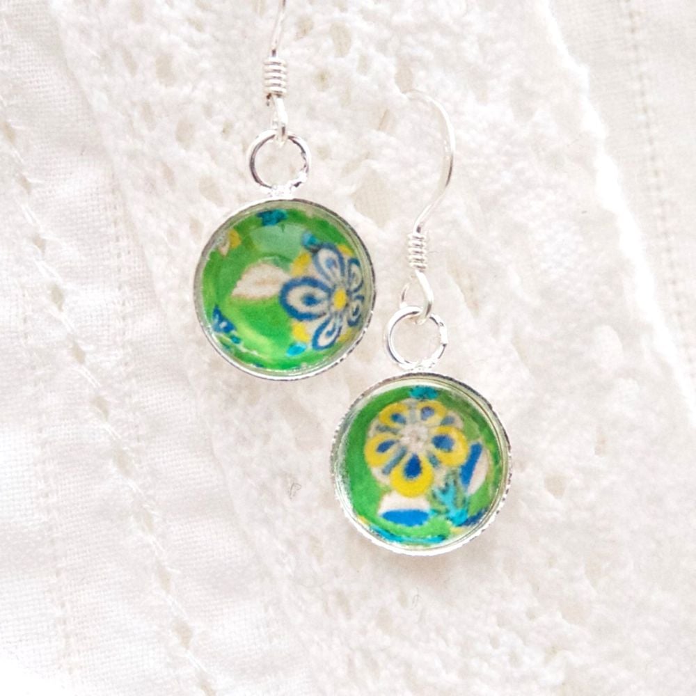 Iranian tile floral motif earrings