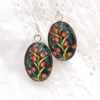 Medieval tapestry carnation earrings