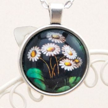 Victorian stained glass daisies pendant