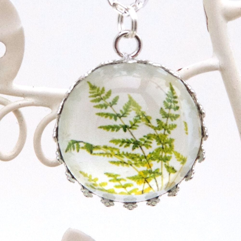 Antarctic fern ‘Cystopteris fragilis’ deep glass pendant