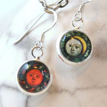 Medieval stained glass sun & moon earrings