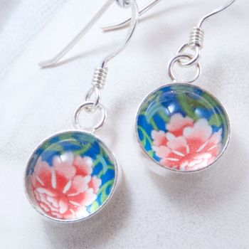 Chinese floral motif, deep glass earrings