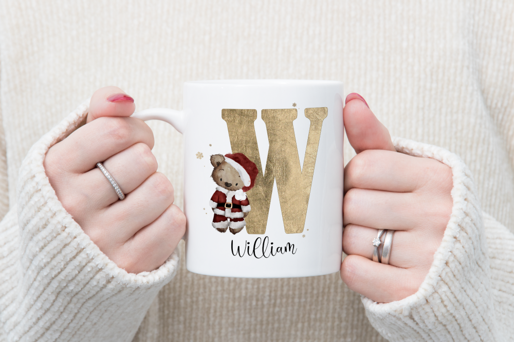 Personalised Christmas Alphabet Bear Mug