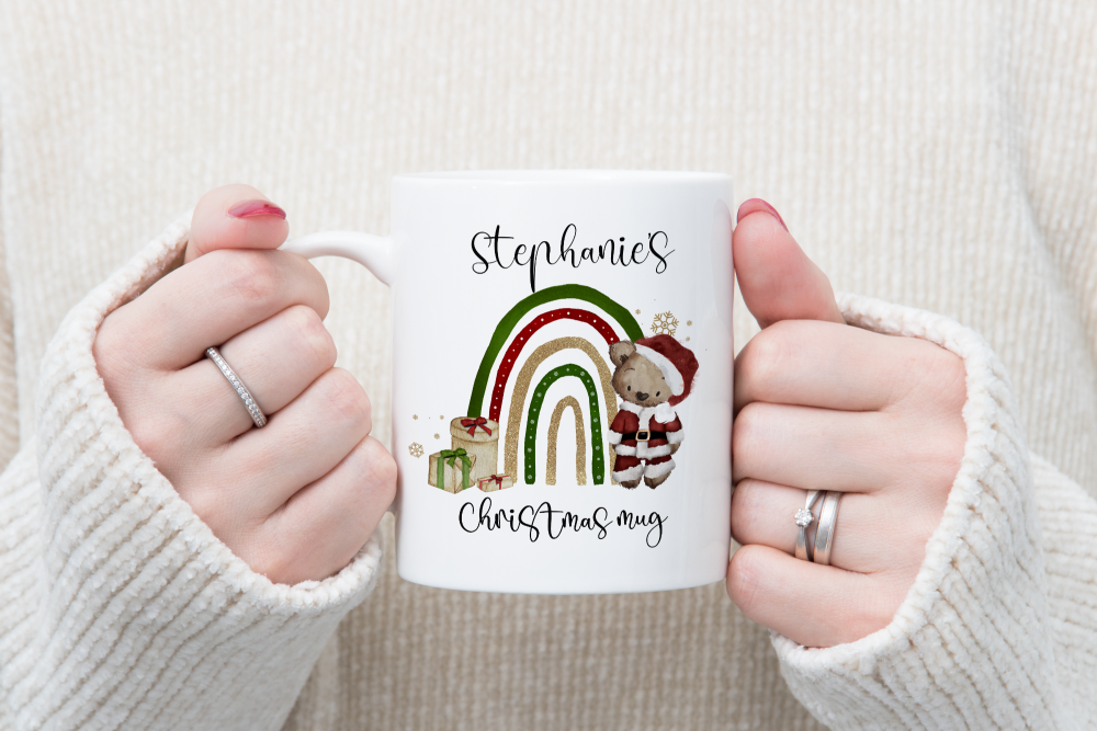 Personalised Christmas Rainbow Bear Mug