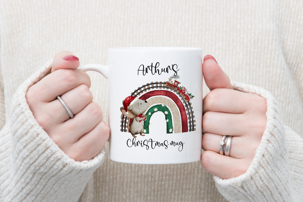 Personalised Christmas Boy Mouse Rainbow  mug 