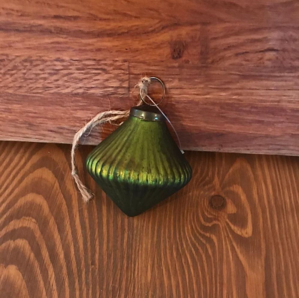 Decorations - Burnished Green Ribbed Bauble