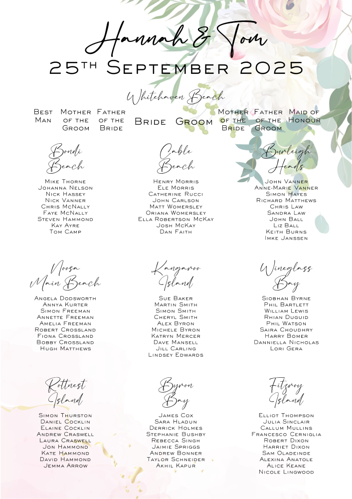 Romance and Roses Seating Plan