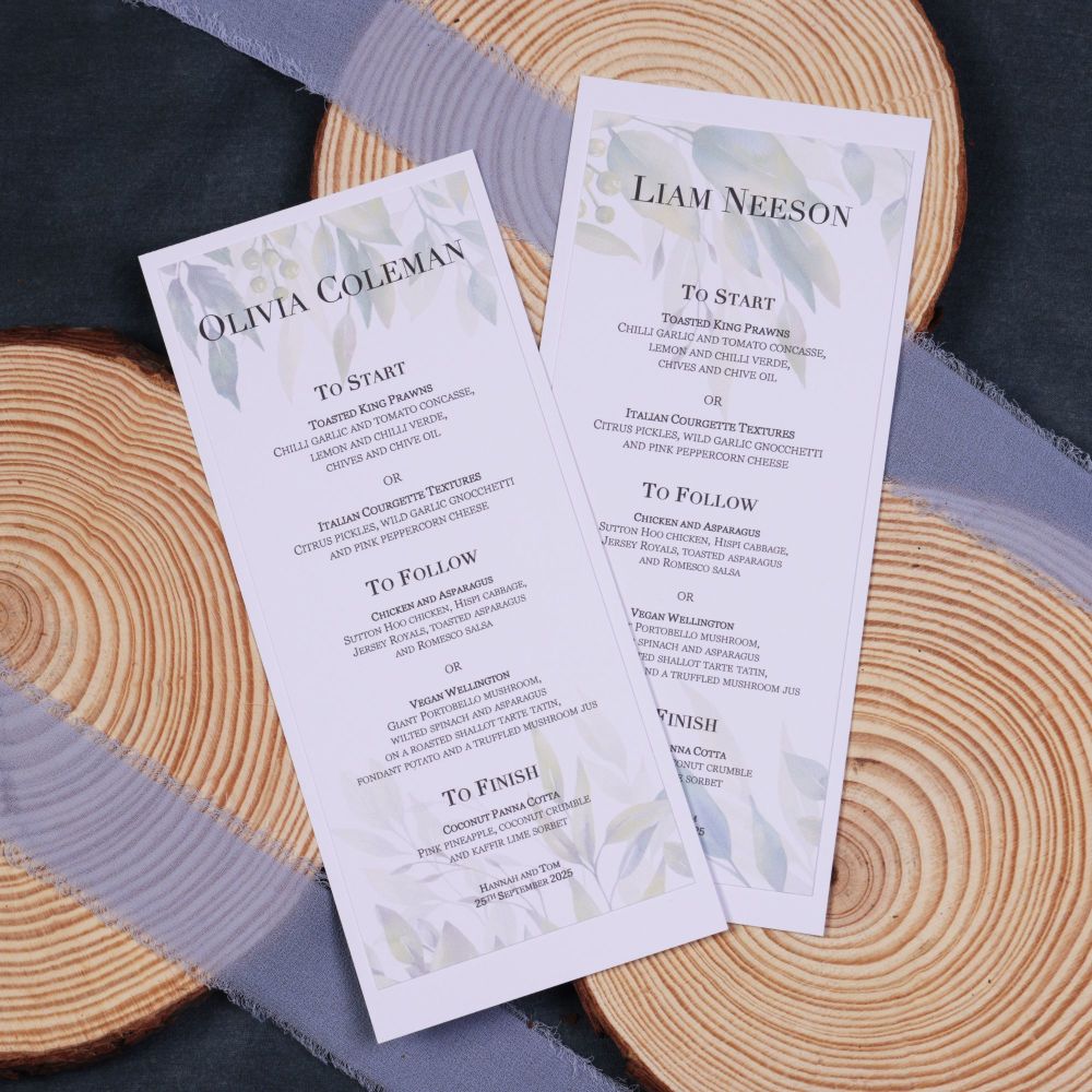 Eucalyptus Eternity Personalised Wedding Breakfast Menu