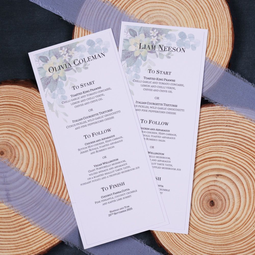 Eucalyptus Edge Personalised Wedding Breakfast Menu