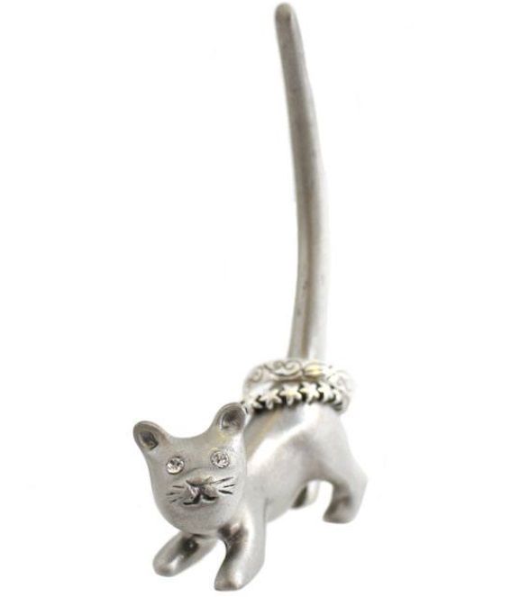 Silver Gemstone Eyed Cat Ring Holder