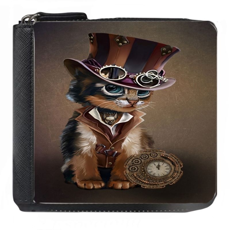 The Time Keeper - Steampunk Cat - Small Purse - Boxed - DARK