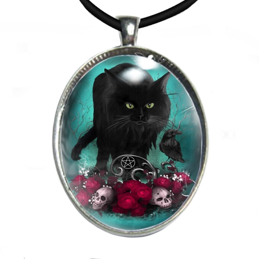 Silver Plated Large Oval Cabochon Necklace - Familiar Protection