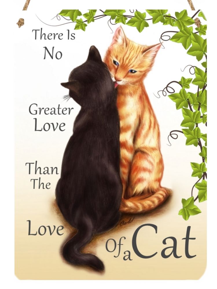 Hanging Metal Sign - No Greater Love - Black & Ginger Cat
