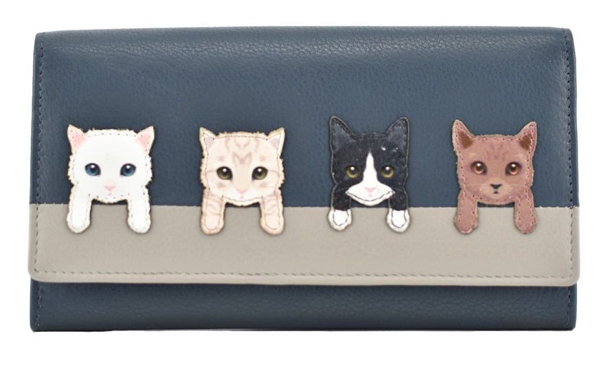 BF Cats on Wall Flap Over Purse - NAVY