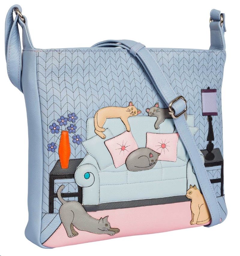 Lazy Days Cats Leather Cross Body Bag