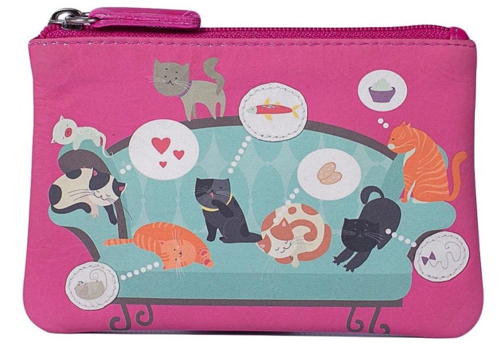 Pinky Cats on the Sofa Leather Coin Purse - 411511
