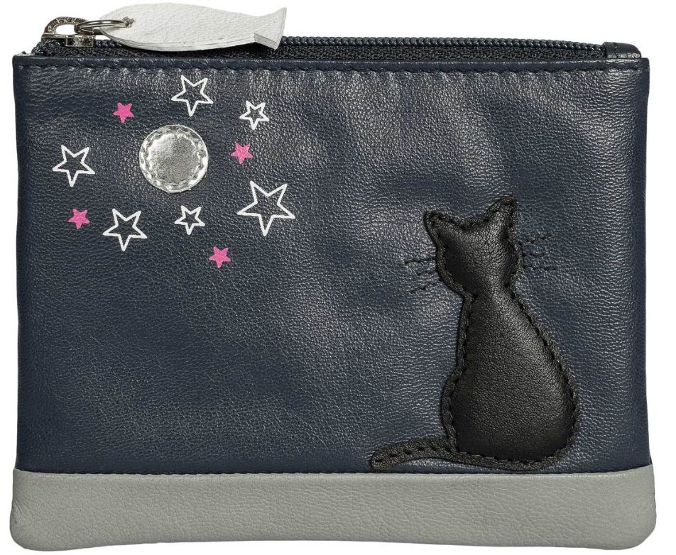 Midnight Black Cat Leather Coin & Card Purse - Navy - 4207 35