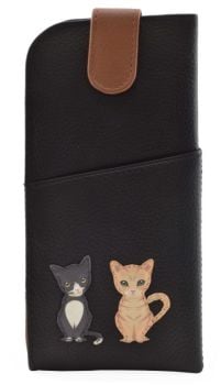 Mala Leather - Best Friends Sitting Cats Glasses Case - Black & White/Ginger Cat - Black Case - 516965