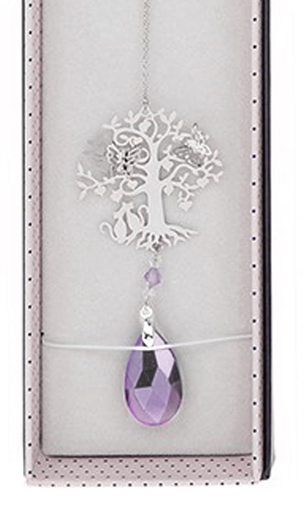 Cat Suncatcher - 3D Crystal Suncatcher - Cat, Tree & Butterfly - Lilac