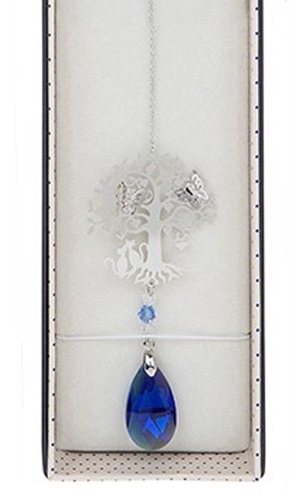 Cat Suncatcher - 3D Crystal Suncatcher - Cat, Tree & Butterfly - Blue