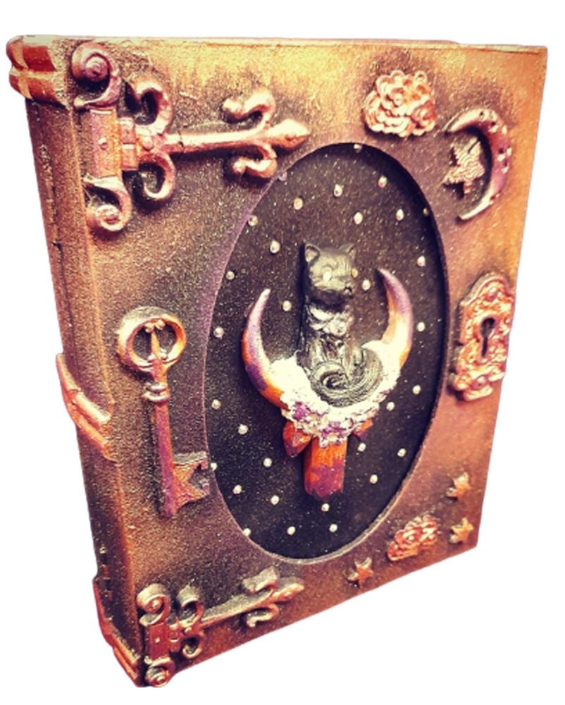 Cat On Crystal Moon - Red & Gold- Book Storage Box