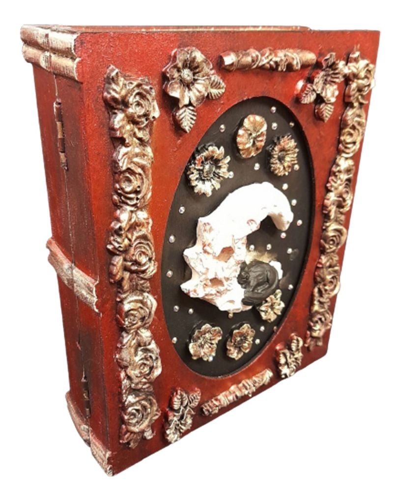Cat On Moon - Red & Gold- Book Storage Box