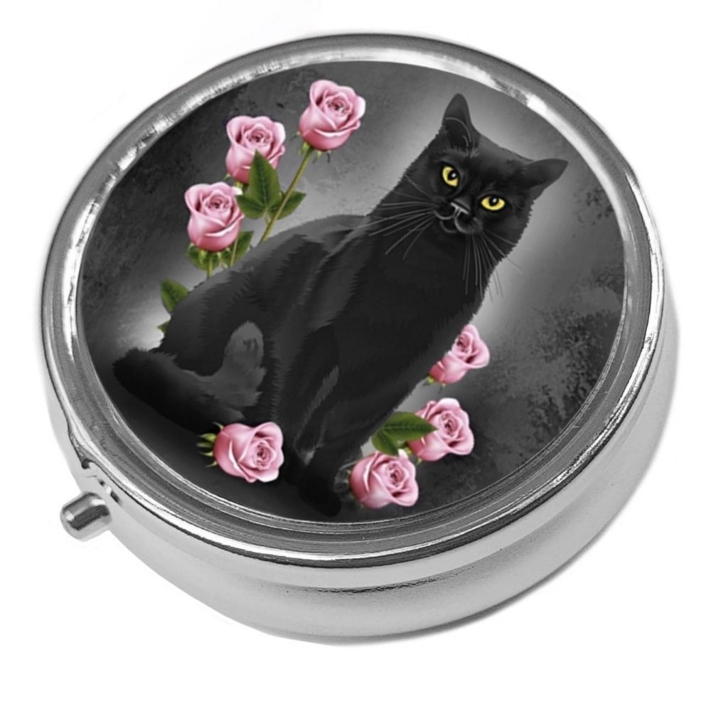 Ophelia - Metal Pill Box - Cat Trinket Box 