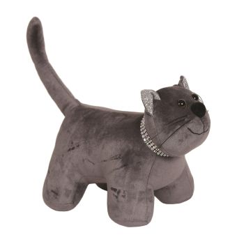 28210 - Dark Grey Cat Doorstop With Glitter Collar