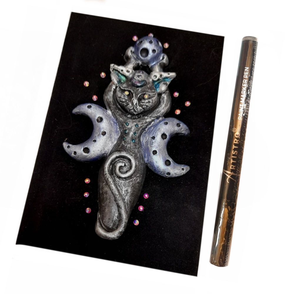 Triple Moon Goddess, Cat Journal, A6 Size, Thick Paper with Paint Pen