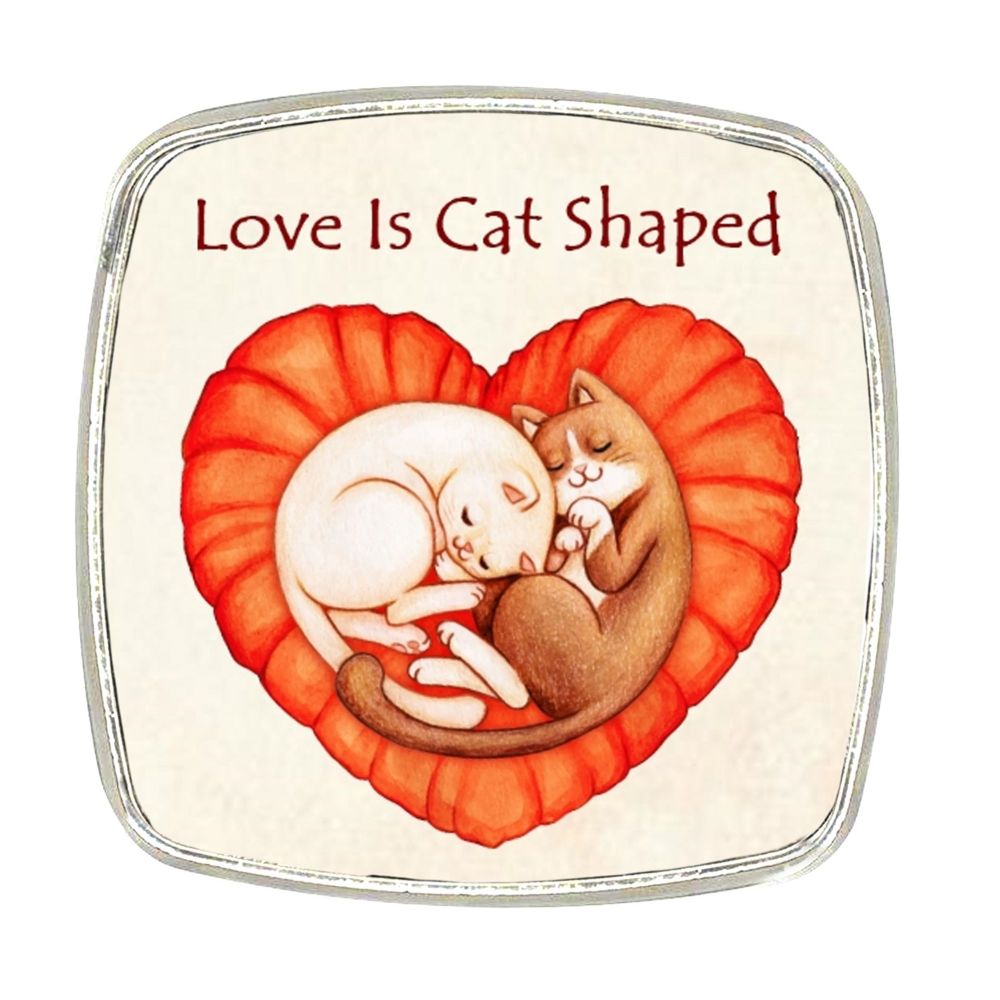 Chrome Finish Metal Magnet - Love Is Cat Shaped